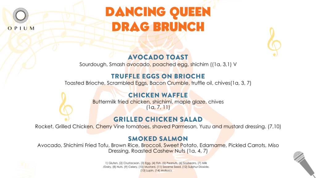 dancing queen drag brunch menu Opium